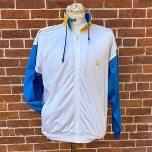 Vintage '80s Puma White and Blue Track Jacket with Gold Accents